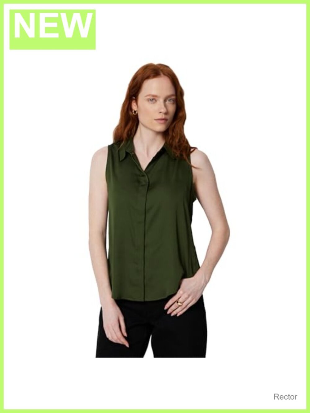 Sleeveless Satin Button-Down Blouse Regular Fit Collared Office Top